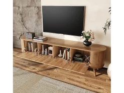 Mueble de TV moderno - 180 x 38 x 47 cm - con 4 puertas + patas de madera - diseño único - MDF + aglomerado - natural