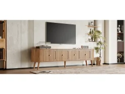 Mueble de TV moderno - 180 x 38 x 47 cm - con 4 puertas + patas de madera - diseño único - MDF + aglomerado - natural