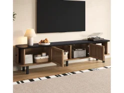 Mueble de TV moderno - 190 x 35 x 45 cm - con 2 puertas correderas + 2 puertas de malla - MDF + aglomerado - natural