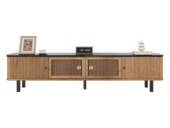 Mueble de TV moderno - 190 x 35 x 45 cm - con 2 puertas correderas + 2 puertas de malla - MDF + aglomerado - natural