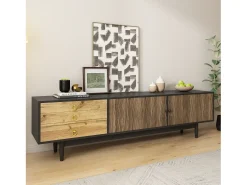 Mueble de TV moderno - 180 x 38 x 50 cm - con 2 puertas con estampado de ondas de agua + 3 cajones - MDF - negro