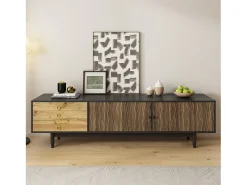 Mueble de TV moderno - 180 x 38 x 50 cm - con 2 puertas con estampado de ondas de agua + 3 cajones - MDF - negro