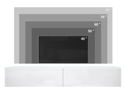 Mueble de TV moderno 180 cm para salón con LED – 2 puertas, sin tiradores, beige cachemir mate, de pie o suspendido