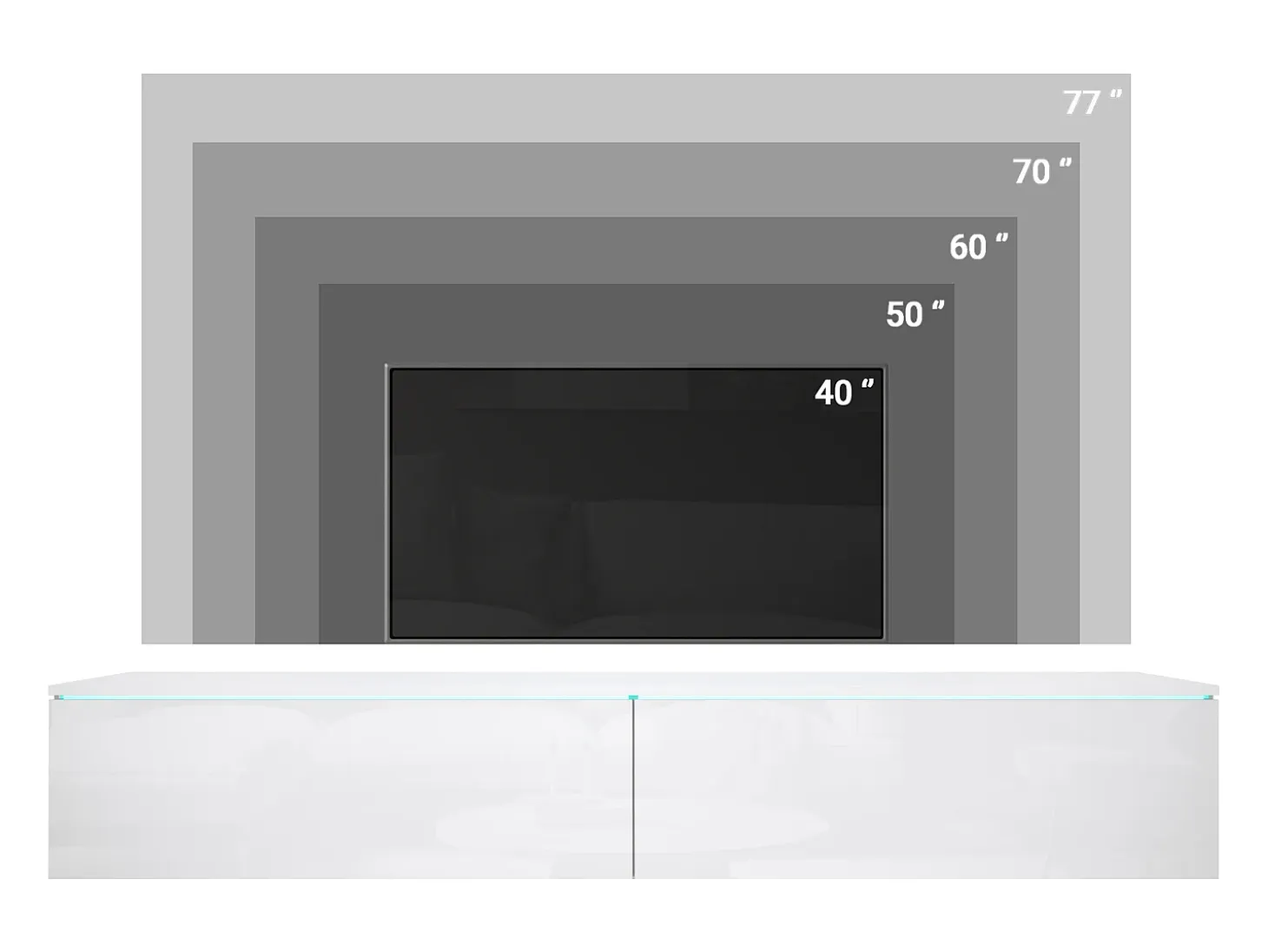 Mueble de TV moderno 180 cm para salón con LED – 2 puertas, sin tiradores, beige cachemir mate, de pie o suspendido