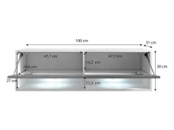 Mueble de TV moderno 100 cm – sin tiradores, cuerpo blanco mate, frentes blanco brillo, de pie o colgante