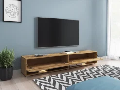Mueble de TV moderno 180 cm – sin tiradores, color roble Wotan, mate, de pie o colgado