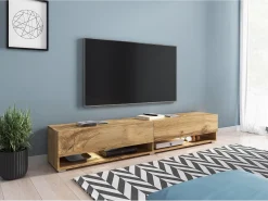 Mueble de TV moderno 180 cm – sin tiradores, color roble Wotan, mate, de pie o colgado