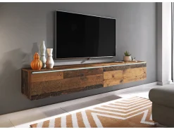 Mueble de TV moderno 180 cm para salón – 2 puertas, sin tiradores, acabado mate, para colocar o colgar, estilo vintage