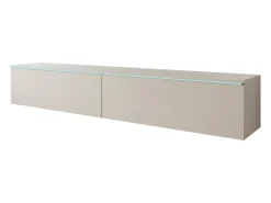 Mueble de TV moderno 180 cm para salón – 2 puertas, sin tiradores, acabado mate, para colocar o colgar, beige cachemira