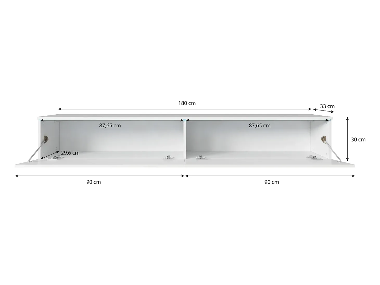 Mueble de TV moderno 180 cm para salón con LED – 2 puertas, sin tiradores, old style mate, de pie o suspendido