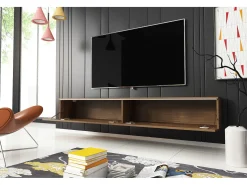 Mueble de TV moderno 180 cm para salón – 2 puertas, sin tiradores, acabado mate, para colocar o colgar, roble wotan / roble wotan