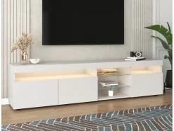 Mueble de TV moderno con 3 puertas, 2 cajones y 2 nichos - LED - largo 180cm - para salón - lacado blanco