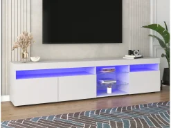 Mueble de TV moderno con 3 puertas, 2 cajones y 2 nichos - LED - largo 180cm - para salón - lacado blanco