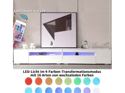 Mueble de TV moderno con 4 puertas y 2 nichos - LEDs - Largo 240cm - Madera MDF - Color blanco