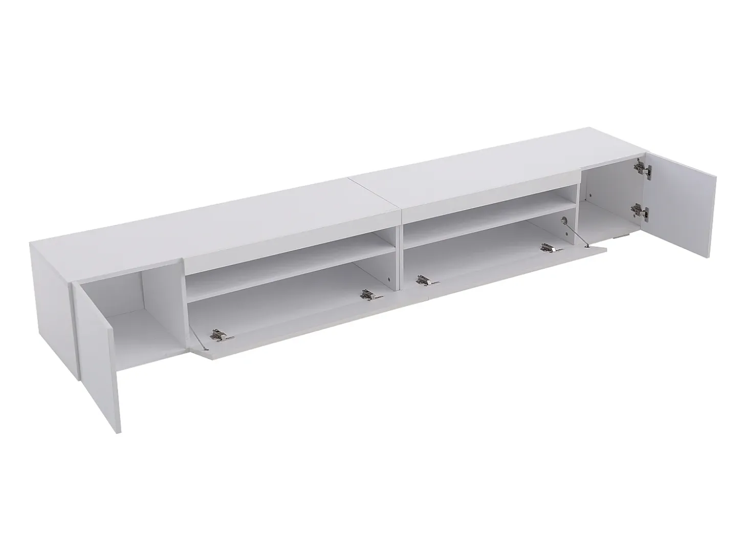 Mueble de TV moderno con 4 puertas y 2 nichos - LEDs - Largo 240cm - Madera MDF - Color blanco
