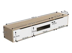 Mueble de TV moderno con 3 puertas de alto brillo, iluminación LED, tablero de partículas, color: roble y blanco