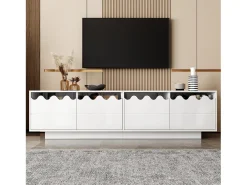 Mueble de TV moderno con 4 puertas y diseño ondulado - 170 x 40 x 45 cm - elegante almacenaje para salón - MDF + aglomerado - blanco