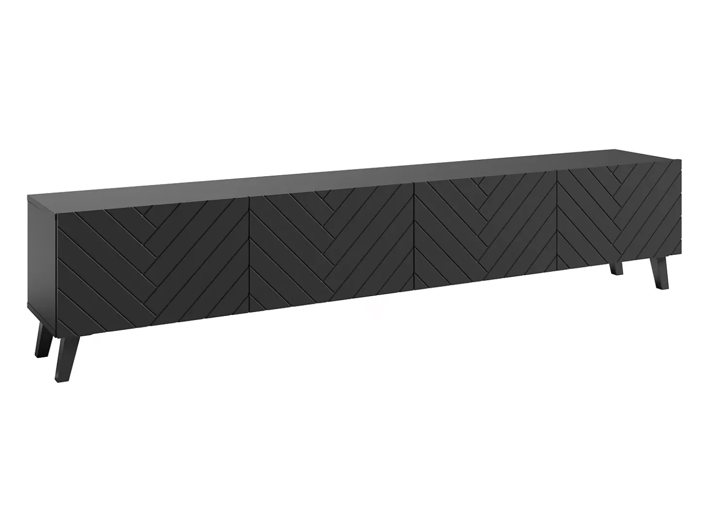 Mueble de TV moderno de 190 cm con patas para salón, grafito negro mate, frentes MDF fresados en espiga