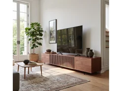 Mueble de TV moderno de 75", con gran espacio de almacenamiento, consola multimedia de 180 cm, para salón y dormitorio, color nogal