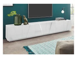 Mueble de TV moderno para salón con 6 puertas y 3 estantes Ping Low XL White