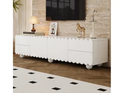 Mueble de TV moderno 175x38x37 cm - 2 puertas y 4 cajones - MDF + tableros de partículas - Blanco