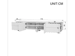 Mueble de TV moderno 175x38x37 cm - 2 puertas y 4 cajones - MDF + tableros de partículas - Blanco
