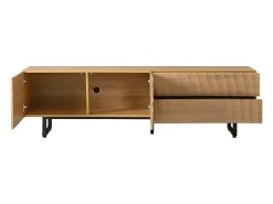 Mueble de TV moderno 180x38x51,5 cm - 2 puertas y 2 cajones - Acabado de madera con vetas onduladas - Tableros de partículas - Natural