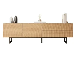 Mueble de TV moderno 180x38x51,5 cm - 2 puertas y 2 cajones - Acabado de madera con vetas onduladas - Tableros de partículas - Natural