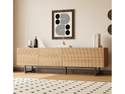 Mueble de TV moderno 180x38x51,5 cm - 2 puertas y 2 cajones - Acabado de madera con vetas onduladas - Tableros de partículas - Natural