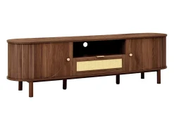 Mueble de TV moderno 175x36x51 cm - 1 cajón de ratán y 2 puertas - Estantes abiertos - Marrón