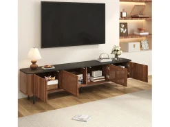 Mueble de TV moderno 190x35x45 cm - 4 puertas de persiana - ángulos redondeados - patas de hierro - MDF - marrón