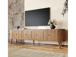 Mueble de TV moderno 180x38x47 cm - 4 puertas - asas doradas - patas de madera - natural