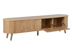 Mueble de TV moderno 180x38x47 cm - 4 puertas - asas doradas - patas de madera - natural