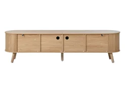 Mueble de TV moderno 180x38x47 cm - 4 puertas - asas doradas - patas de madera - natural