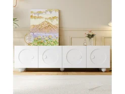 Mueble de TV moderno 180,5x38x50cm - 4 puertas - Patas esféricas - MDF + tableros de partículas - Blanco