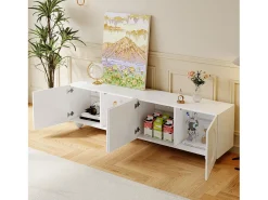 Mueble de TV moderno 180,5x38x50cm - 4 puertas - Patas esféricas - MDF + tableros de partículas - Blanco