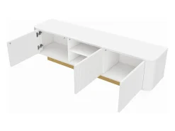 Mueble de TV moderno 170x40x47cm - diseño redondo - 3 puertas - estantes ajustables - blanco