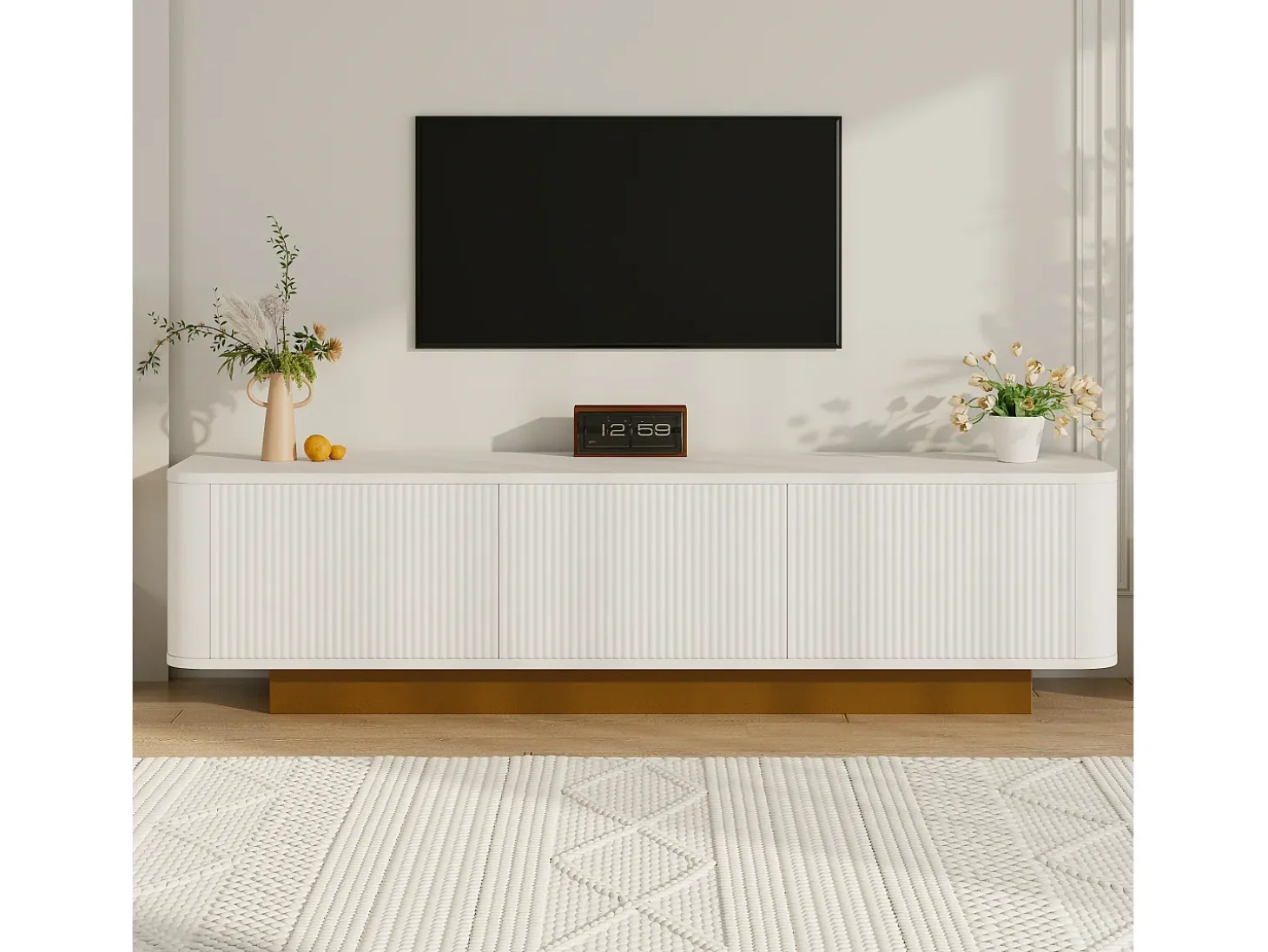 Mueble de TV moderno 170x40x47cm - diseño redondo - 3 puertas - estantes ajustables - blanco