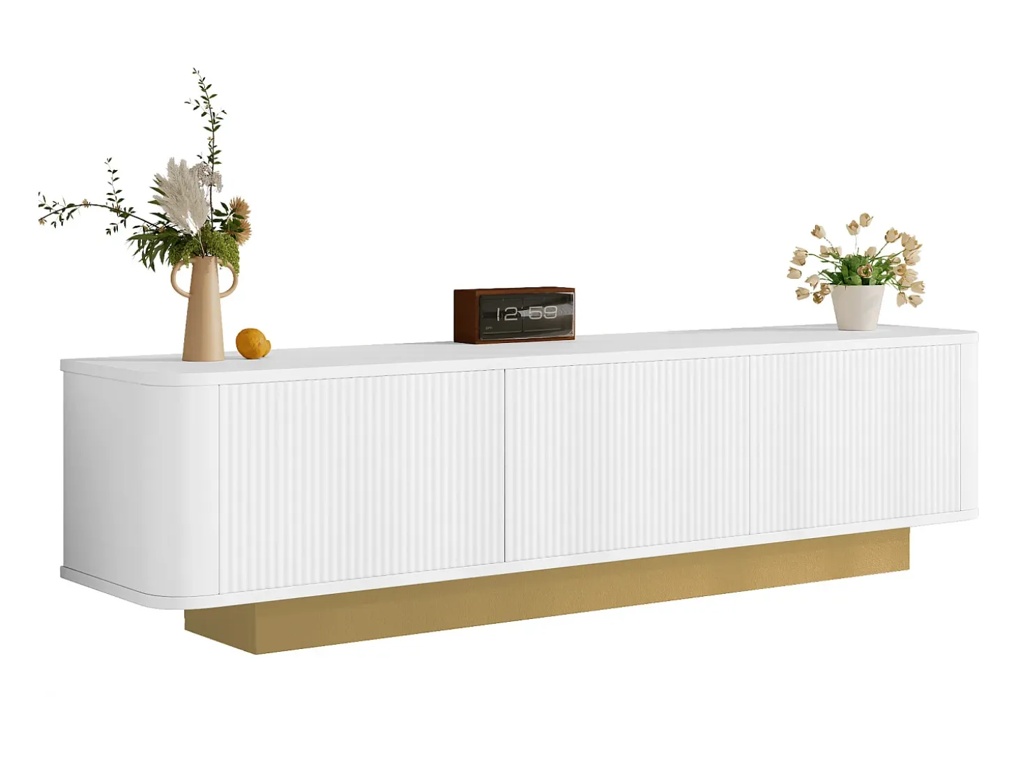 Mueble de TV moderno 170x40x47cm - diseño redondo - 3 puertas - estantes ajustables - blanco