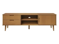 Mueble de TV MOLDE madera maciza de pino marrón 158x40x49 cm