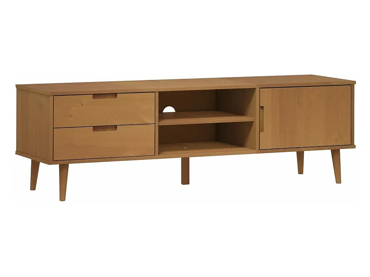Mueble de TV MOLDE madera maciza de pino marrón 158x40x49 cm
