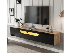Mueble de TV mural 180x37x36cm - con 2 puertas - con iluminación LED - para televisor de 75
