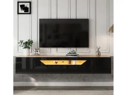 Mueble de TV mural 180x37x36cm - con 2 puertas - con iluminación LED - para televisor de 75