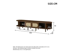 Mueble de TV ovalado - 180 x 40 x 40 cm - diseño de ratán - con 2 puertas correderas + 2 puertas - MDF - marrón