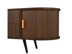 Mueble de TV ovalado con rayas verticales - 180 x 40 x 45 cm - con 4 cajones + 2 puertas correderas - MDF - nogal oscuro
