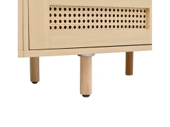 Mueble de TV ovalado, mueble de TV de 170 cm con 2 cajones de ratán y 2 puertas correderas - color natural