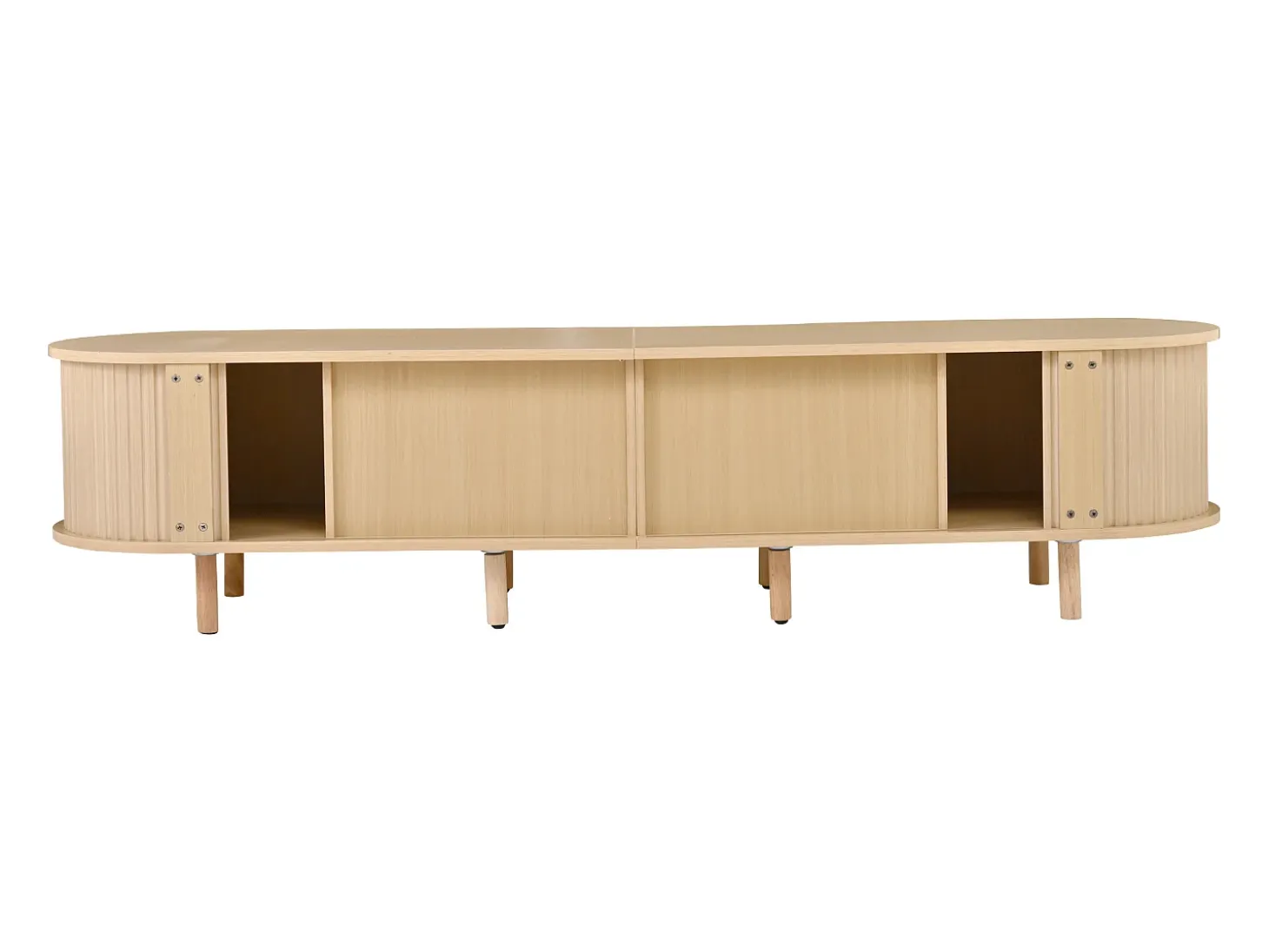 Mueble de TV ovalado, mueble de TV de 170 cm con 2 cajones de ratán y 2 puertas correderas - color natural