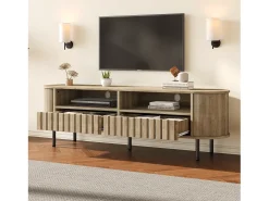 Mueble de TV para salón - 160 x 40 x 48 cm - con 2 cajones + estante - para TV de 65 pulgadas - MDF - natural