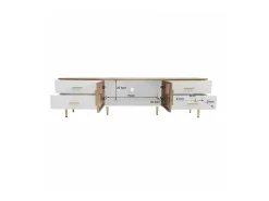 Mueble de TV para salón con 2 puertas y 4 cajones - LED - aspecto mármol - vidrio marrón y metal dorado - blanco