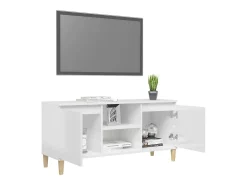 Mueble de TV patas madera pino blanco con brillo 103,5x35x50 cm